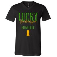 Irish Breathalyzer Blow Here Funny St. Patrick's Day V-Neck T-Shirt