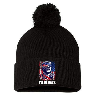 I'll Be Back Trump Make American Great Again, Trump 2024 Pom Pom 12in Knit Beanie