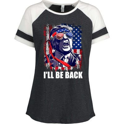 I'll Be Back Trump Make American Great Again, Trump 2024 Enza Ladies Jersey Colorblock Tee