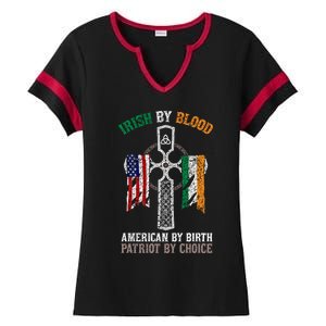 Irish By Blood American By Birth Patriot By Choice Gift Ladies Halftime Notch Neck Tee