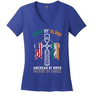 Irish By Blood American By Birth Patriot By Choice Gift Women's V-Neck T-Shirt