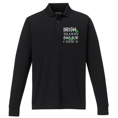 Irish By Blood Dad Bod By Choice St Patricks Day Men Performance Long Sleeve Polo