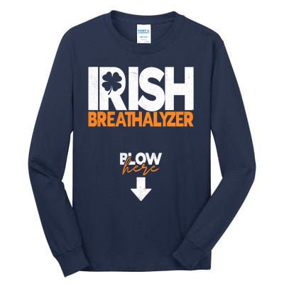 Irish Breathalyzer Blow Here Funny St Patricks Day Drinking Tall Long Sleeve T-Shirt