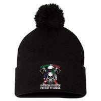 Italian By Blood American By Birth Patriot By Choice Eagle Pom Pom 12in Knit Beanie