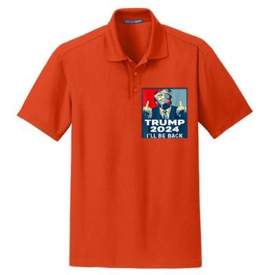 ILl Be Back Trump 2024 Vintage Donald Trump 4th Of July Dry Zone Grid Polo