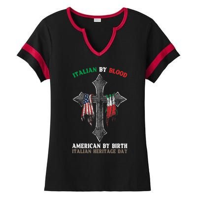 Italian By Blood American By Birth Italian Heritage Day Gift Ladies Halftime Notch Neck Tee