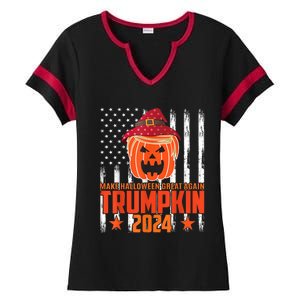 Ill Be Back Trumpkin Trump Halloween Party Costume 2024 Ladies Halftime Notch Neck Tee