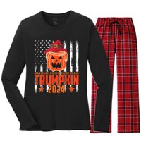 Ill Be Back Trumpkin Trump Halloween Party Costume 2024 Women's Long Sleeve Flannel Pajama Set 