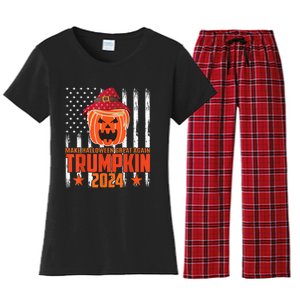 Ill Be Back Trumpkin Trump Halloween Party Costume 2024 Women's Flannel Pajama Set