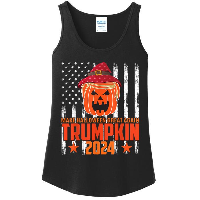 Ill Be Back Trumpkin Trump Halloween Party Costume 2024 Ladies Essential Tank