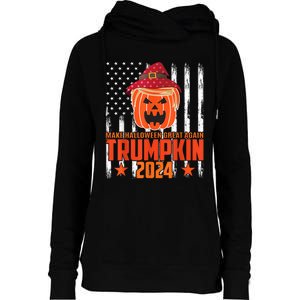 Ill Be Back Trumpkin Trump Halloween Party Costume 2024 Womens Funnel Neck Pullover Hood