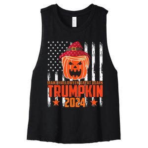 Ill Be Back Trumpkin Trump Halloween Party Costume 2024 Women's Racerback Cropped Tank