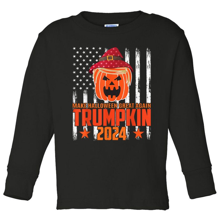 Ill Be Back Trumpkin Trump Halloween Party Costume 2024 Toddler Long Sleeve Shirt