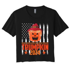 Ill Be Back Trumpkin Trump Halloween Party Costume 2024 Women's Crop Top Tee