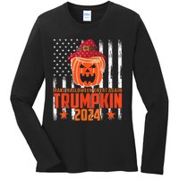 Ill Be Back Trumpkin Trump Halloween Party Costume 2024 Ladies Long Sleeve Shirt