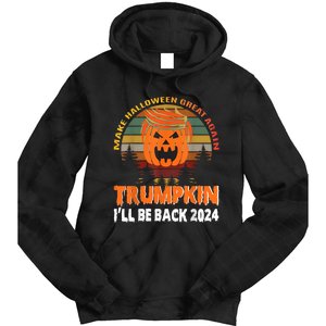 Ill Be Back Trumpkin Trump Halloween Party Costume 2024 Tie Dye Hoodie