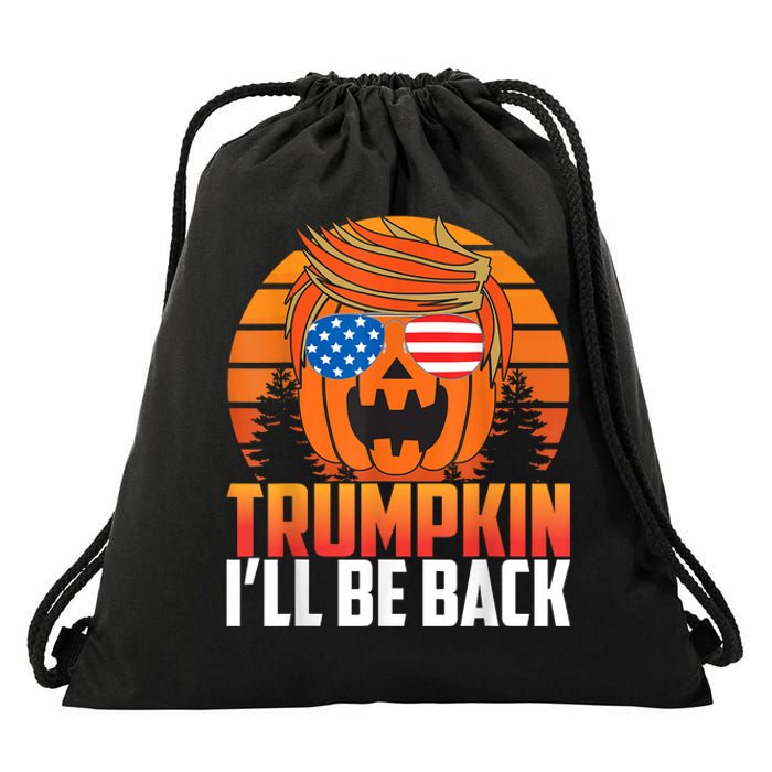 Ill Be Back Trumpkin Trump Halloween Party Costume 2024 Drawstring Bag