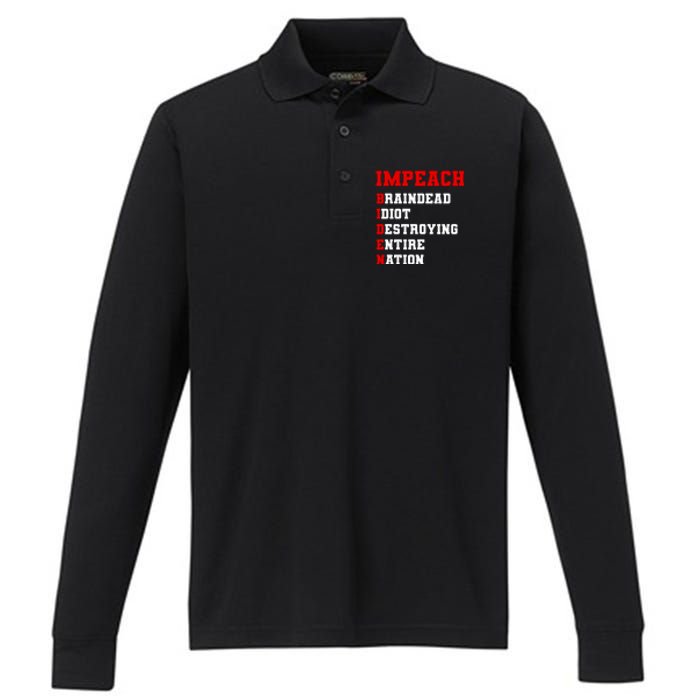 Impeach Biden Braindead Idiot Anti Joe Biden Performance Long Sleeve Polo