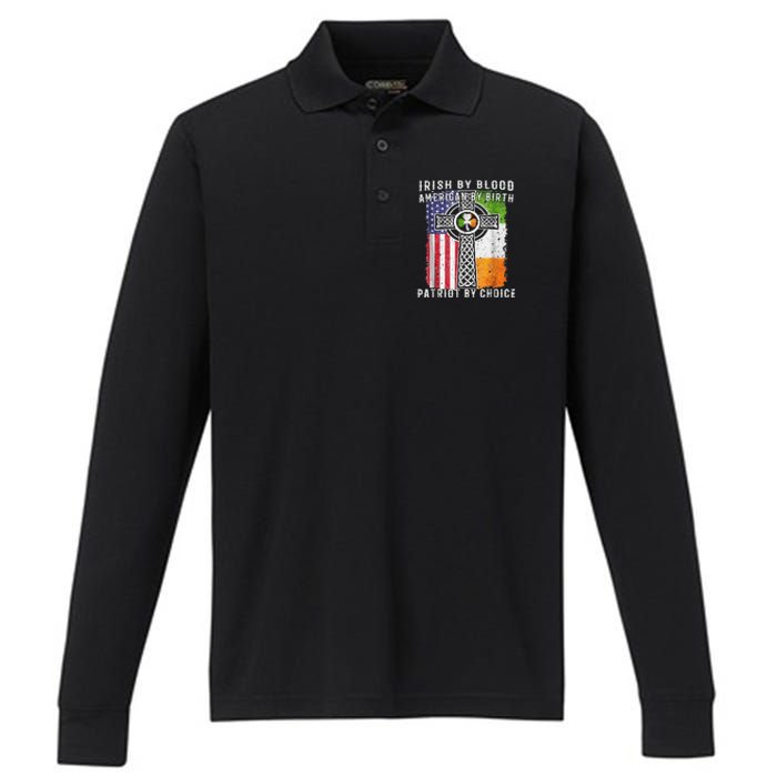 Irish By Blood American By Birth Patriot By Choice Performance Long Sleeve Polo