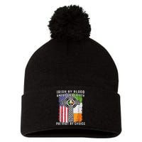 Irish By Blood American By Birth Patriot By Choice Pom Pom 12in Knit Beanie