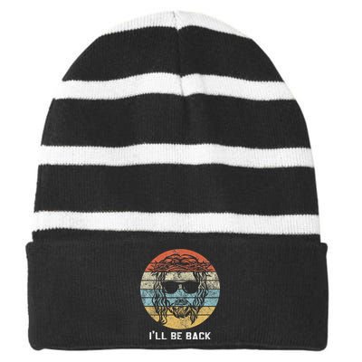 I'll Be Back Vintage Jesus Christian  Gifts Striped Beanie with Solid Band