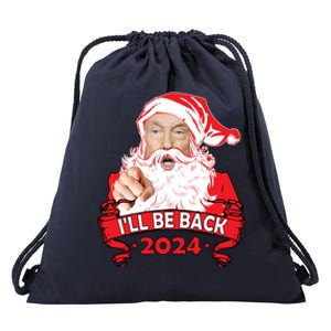 I'll Be Back 2024 Funny Trump 2024 Santa Christmas Xmas Cute Gift Drawstring Bag