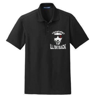 ILl Be Back Jesus Christ Faith Based Christian Design Dry Zone Grid Polo