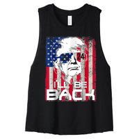 I'll Be Back Trump 2024 Vintage Donald Trump 4th Of July Women's Racerback Cropped Tank