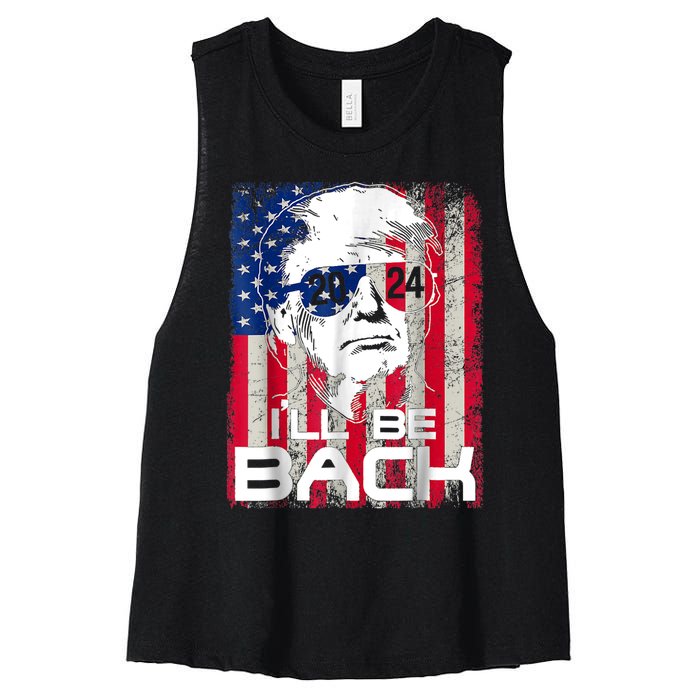 I'll Be Back Trump 2024 Vintage Donald Trump 4th Of July Women's Racerback Cropped Tank