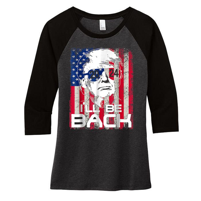 I'll Be Back Trump 2024 Vintage Donald Trump 4th Of July Women's Tri-Blend 3/4-Sleeve Raglan Shirt