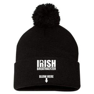 Irish Breathalyzer Blow Here funny patrick's day Pom Pom 12in Knit Beanie