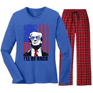 I’Ll Be Back Funny Quote Trump 2024 July 4th Gift Women's Long Sleeve Flannel Pajama Set 