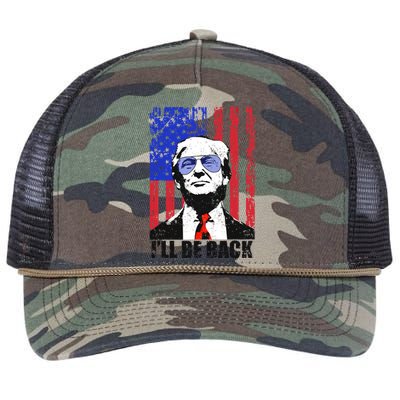 I’ll Be Back Funny Quote Trump 2024 July 4th Gift Retro Rope Trucker Hat Cap