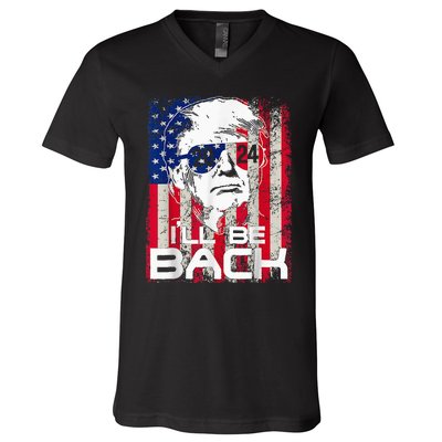 Ill Be Back Trump 2024 Vintage Donald Trump 4th Of July V-Neck T-Shirt