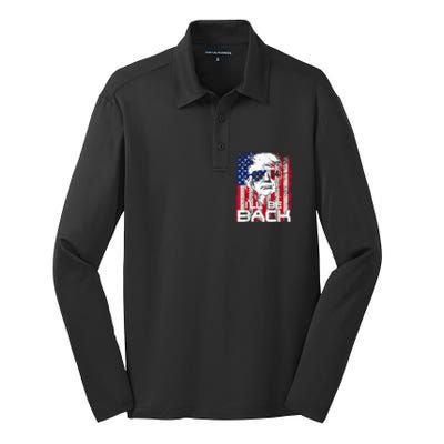 Ill Be Back Trump 2024 Vintage Donald Trump 4th Of July Silk Touch Performance Long Sleeve Polo