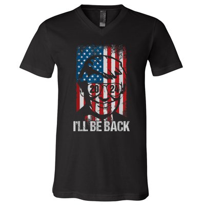 Ill Be Back Trump 2024 Vintage Donald Trump 4th Of July V-Neck T-Shirt