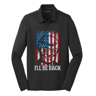 Ill Be Back Trump 2024 Vintage Donald Trump 4th Of July Silk Touch Performance Long Sleeve Polo