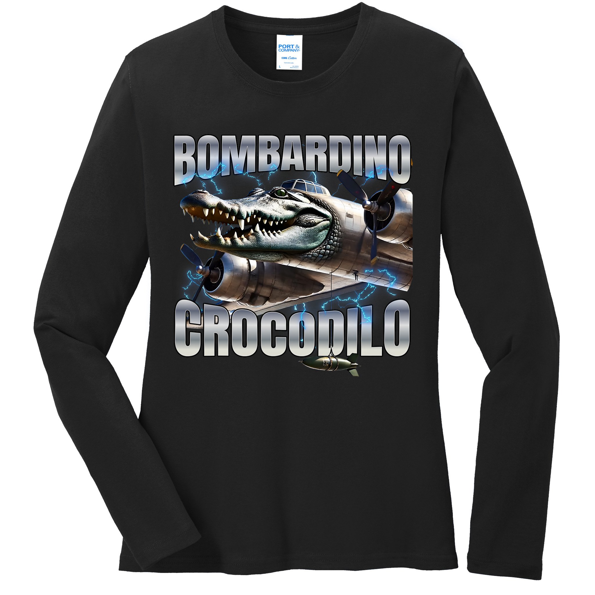 Italian Brainrot Bombardino Crocodilo Ladies Long Sleeve Shirt