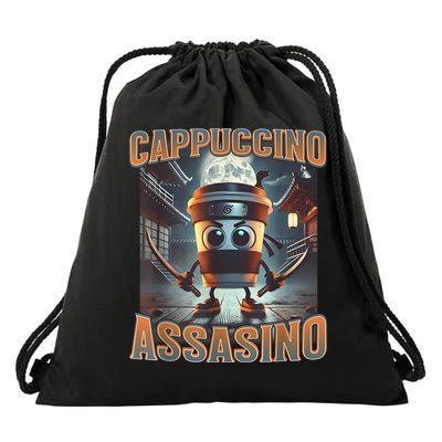 Italian Brainrot Cappuccino Assassino, Funny Cappuccino Meme Drawstring Bag