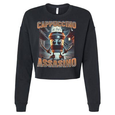 Italian Brainrot Cappuccino Assassino, Funny Cappuccino Meme Cropped Pullover Crew