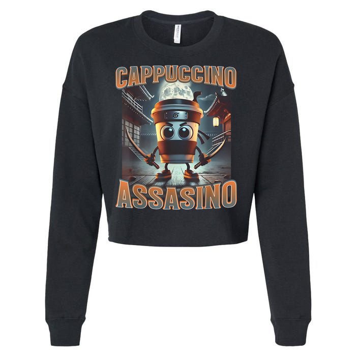 Italian Brainrot Cappuccino Assassino, Funny Cappuccino Meme Cropped Pullover Crew