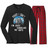 IM Busy Cuddling My Rats Rodent Lover Rat Owner Women's Long Sleeve Flannel Pajama Set 