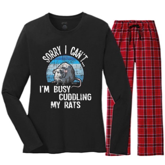 IM Busy Cuddling My Rats Rodent Lover Rat Owner Women's Long Sleeve Flannel Pajama Set 