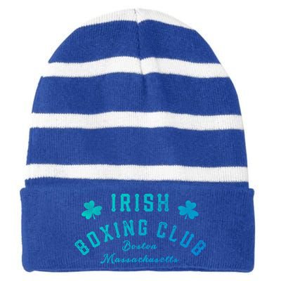 Irish Boxing Club Boston Massachusetts Cute Gift Shamrock Meaningful Gift Striped Beanie with Solid Band