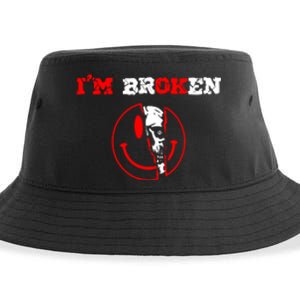 Im Broken Confused Smile Invisible Illness Im OK Broken Skull Halloween Gift Sustainable Bucket Hat