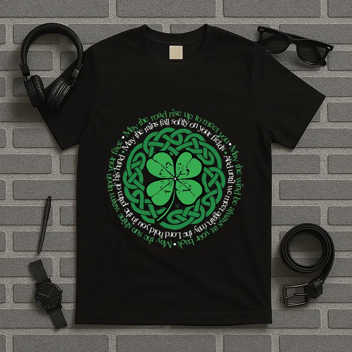 Irish Blessing Celtic Knot & 4 Leaf Clover Luck Version B T-Shirt