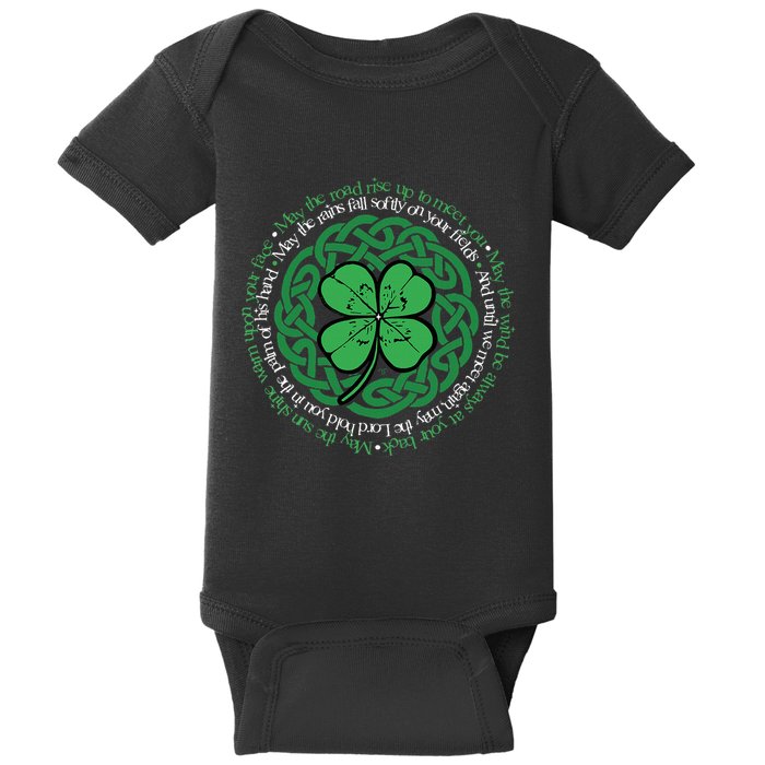 Irish Blessing Celtic Knot & 4 Leaf Clover Luck Version B Baby Bodysuit