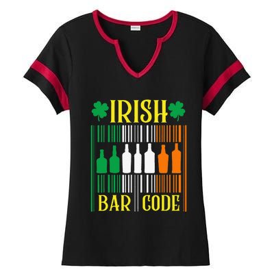 Irish Bar Code Funny St. Patrick's Day Party Shamrock Cute Ladies Halftime Notch Neck Tee