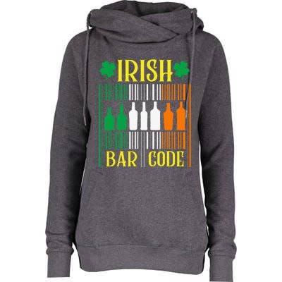 Irish Bar Code Funny St. Patrick's Day Party Shamrock Cute Womens Funnel Neck Pullover Hood