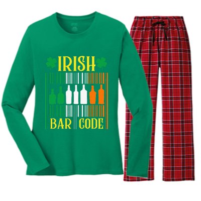 Irish Bar Code Funny St. Patrick's Day Party Shamrock Cute Women's Long Sleeve Flannel Pajama Set 